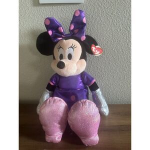 NWT Disney Ty Sparkle Minnie Mouse Plush with Tag in Purple & Pink